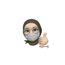 a cartoon drawing of a woman wearing a hijab and glasses giving a thumbs up