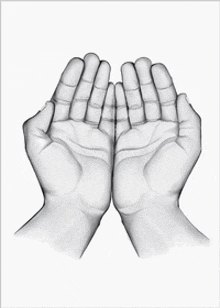 a black and white drawing of a pair of hands reaching out