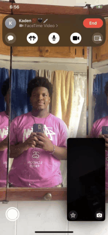 a man in a pink shirt is taking a picture of himself in the mirror