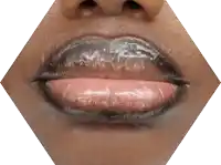 a close up of a woman 's lips with a clear gloss on them