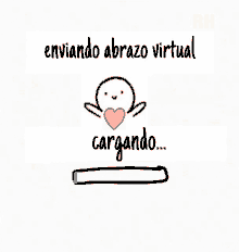 a cartoon of a person holding a heart with the words " enviando abrazo virtual cargando "