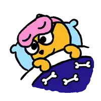 a cartoon dog is laying in bed with bones on the sheets