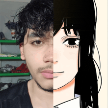 half of a man 's face is shown next to a half of a woman 's face