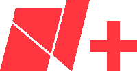 a red and white logo with the letter n and a plus sign