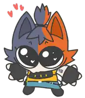 a cartoon drawing of a cat with hearts surrounding it
