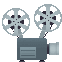 a cartoon drawing of a movie projector with two spools of film