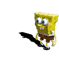 a spongebob squarepants cartoon character is walking across a white background