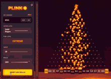 a screen shot of a game called plink with a christmas tree in the background