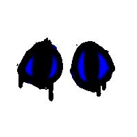 a pair of black and blue eyes spray painted on a white surface .