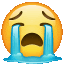 a crying emoji with blue tears coming out of its eyes and mouth .