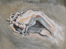 a painting of a naked woman 's hand with the letters r.r. written on the bottom