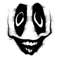 a black and white drawing of a clown 's face with a big smile