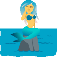 a mermaid with blue hair is sitting on a rock in the ocean