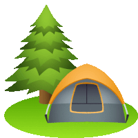 a cartoon drawing of a tent and a tree