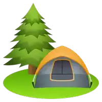 a cartoon drawing of a tent and a tree