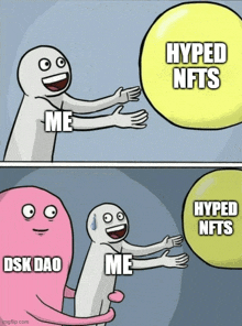 a cartoon of a person holding a bubble that says hyped nfts on it