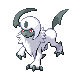 a pixel art drawing of a white dog with a black tail and wings .