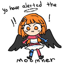 a drawing of a girl with wings and the words " you have alerted the moon miner "