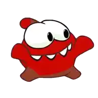 a red cartoon character with big white eyes and teeth