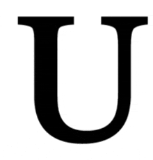 the letter u is a black letter on a white background .