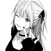 a black and white drawing of a girl with pigtails and a choker .