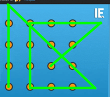 a blue background with orange circles and a green line that says ie on it