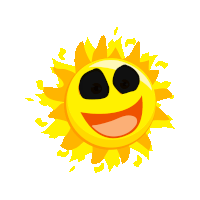 a cartoon sun with black eyes and a smile on it 's face