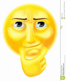 a cartoon illustration of a smiley face with a hand on its chin