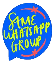 a blue speech bubble with the words same whatsapp group written on it