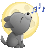 a cartoon wolf howling at the moon with music notes coming out of its mouth