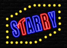 a neon sign that says starry is on a brick wall