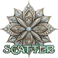 a logo for a company called scatter with a flower with diamonds on it