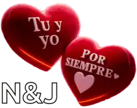 two red hearts with the words tu y yo por siempre written on them