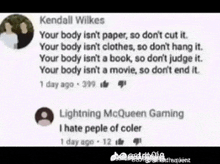 a screenshot of a facebook post that says kendall wilkes and lightning mcqueen gaming