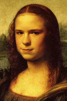 a close up of a painting of a young girl with red hair