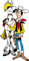 a cartoon of lucky luke and a donkey