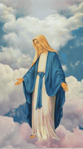 a painting of a woman in a blue and white robe