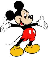 a cartoon drawing of mickey mouse wearing red shorts and yellow shoes