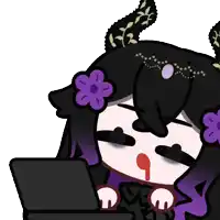 a cartoon drawing of a girl with purple hair and horns with the letter z above her head