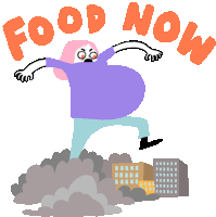 a cartoon drawing of a woman with the words " food now " on the bottom