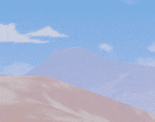 a pixel art of a mountain with a blue sky in the background