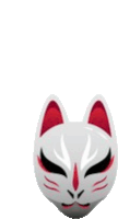 a white cat mask with red and black stripes on it 's face on a white background .