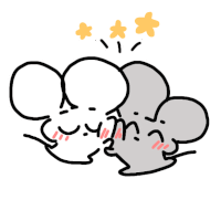 a cartoon drawing of two mice hugging each other with stars above them