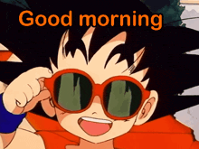 a cartoon character wearing sunglasses with the words good morning below him