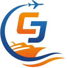 a blue and orange logo with the letter g