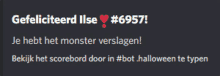 a screenshot of a message that says gefeliciteerd ilse # 6957