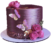 a cake with pink roses and butterflies is sitting on a plate that says ' beli ' on it