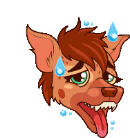 a cartoon of a hyena with sweat coming out of its nose