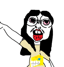 a cartoon drawing of a woman with glasses and a yellow shirt that says " i love you " on it