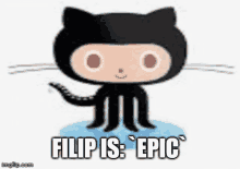 a cartoon cat with the words filip is epic written on it